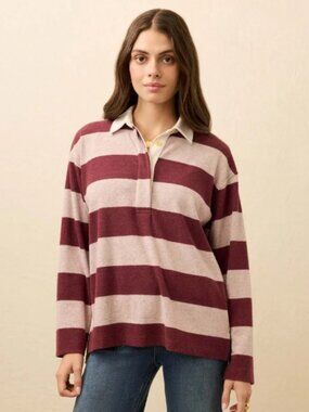 Faherty Legend Knit Sweater Rugby Popover in Deep Red M